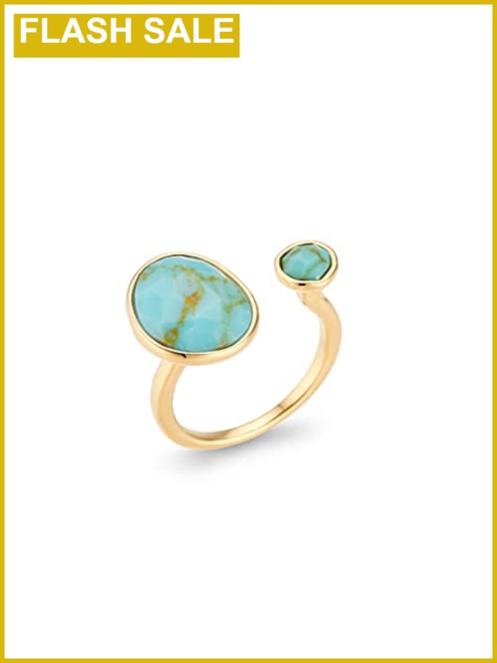14K Gold-Plated Statement Ring Simulated Turquoise Adjustable Size 6-8